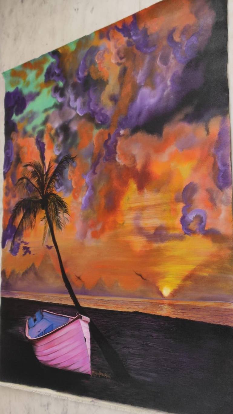 Original Photorealism Boat Painting by Payal Prakash