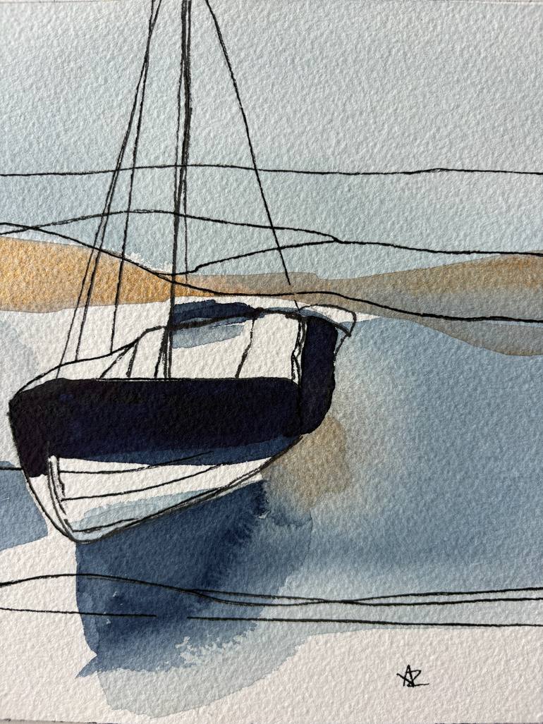 Original Abstract Boat Painting by Ana Ozz