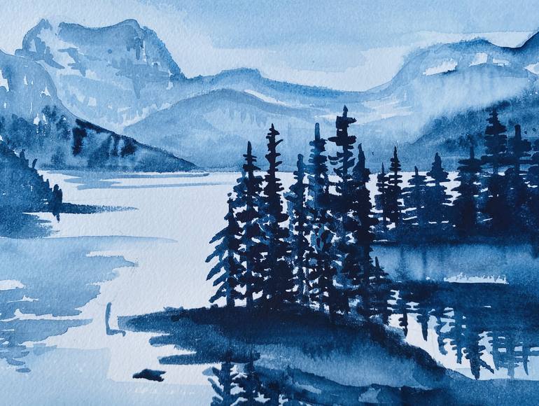 watercolor snowy mountains