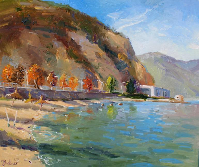 Original Water Painting by Joan Mato | Impressionism Art on Other | "Autumn by the lake"