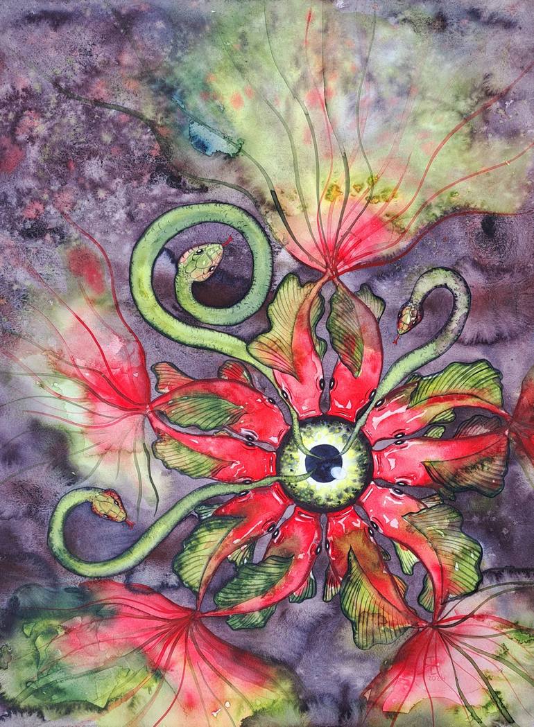Original Nature Painting by Yana Bila | Symbolism Art on Paper | Soul of the lake
