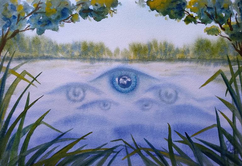 Original Landscape Painting by Yana Bila | Conceptual Art on Paper | Spirit of the lake