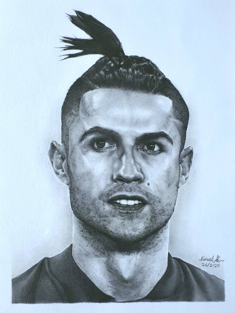 Cristiano Ronaldo Ponytail Hair Drawing by Narel Art | Saatchi Art