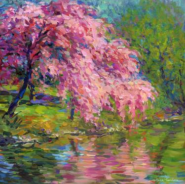 Blossoming cherry tree landscape painting by Svetlana Novikova thumb