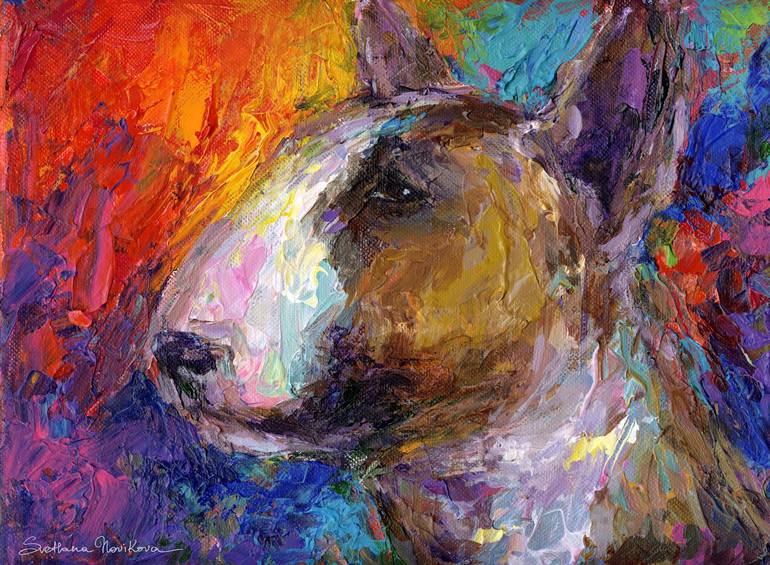 Colorful Bull Terrier Dog Portrait Painting Printmaking By Svetlana Novikova Saatchi Art - Bright Color Dog Paintings