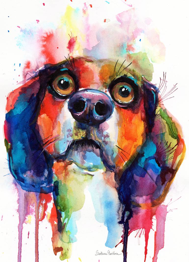 ART PRINT Colorful Bull Terrier dog painting Svetlana Novikova 