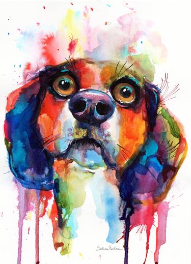 Funny Beagle Dog watercolor painting by Svetlana Novikova thumb