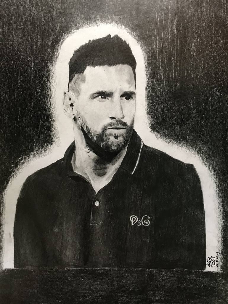 Leonel Messi Portrait - 27x37.8cm Original Pencil unframed drawing ...