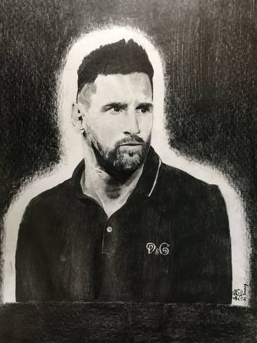 Leonel Messi Portrait - 27x37.8cm Original Pencil unframed drawing - Soccer - Football thumb
