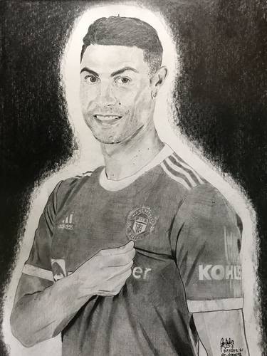 Cristiano Ronaldo x Manchester United - 27x37.8cm Original Pencil unframed drawing - Soccer - Football thumb