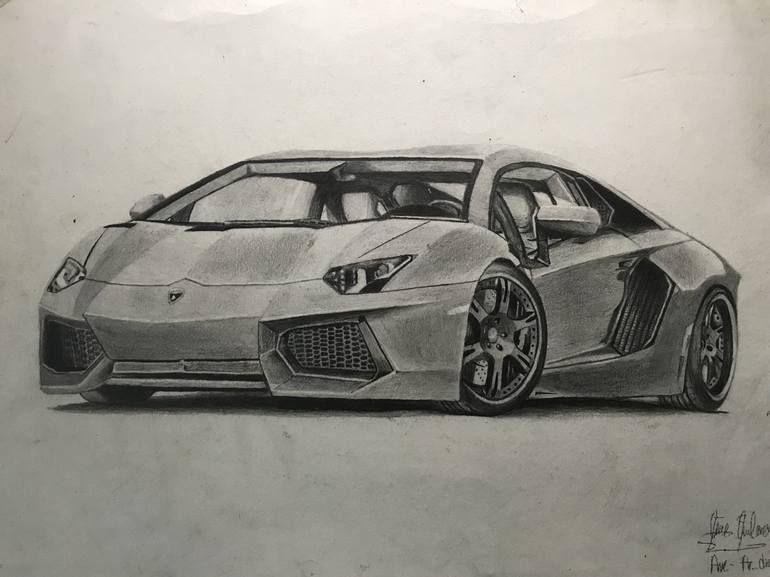 Lamborghini Car - 27x37.8cm Original Pencil unframed drawing - Car - Speed  Art Print