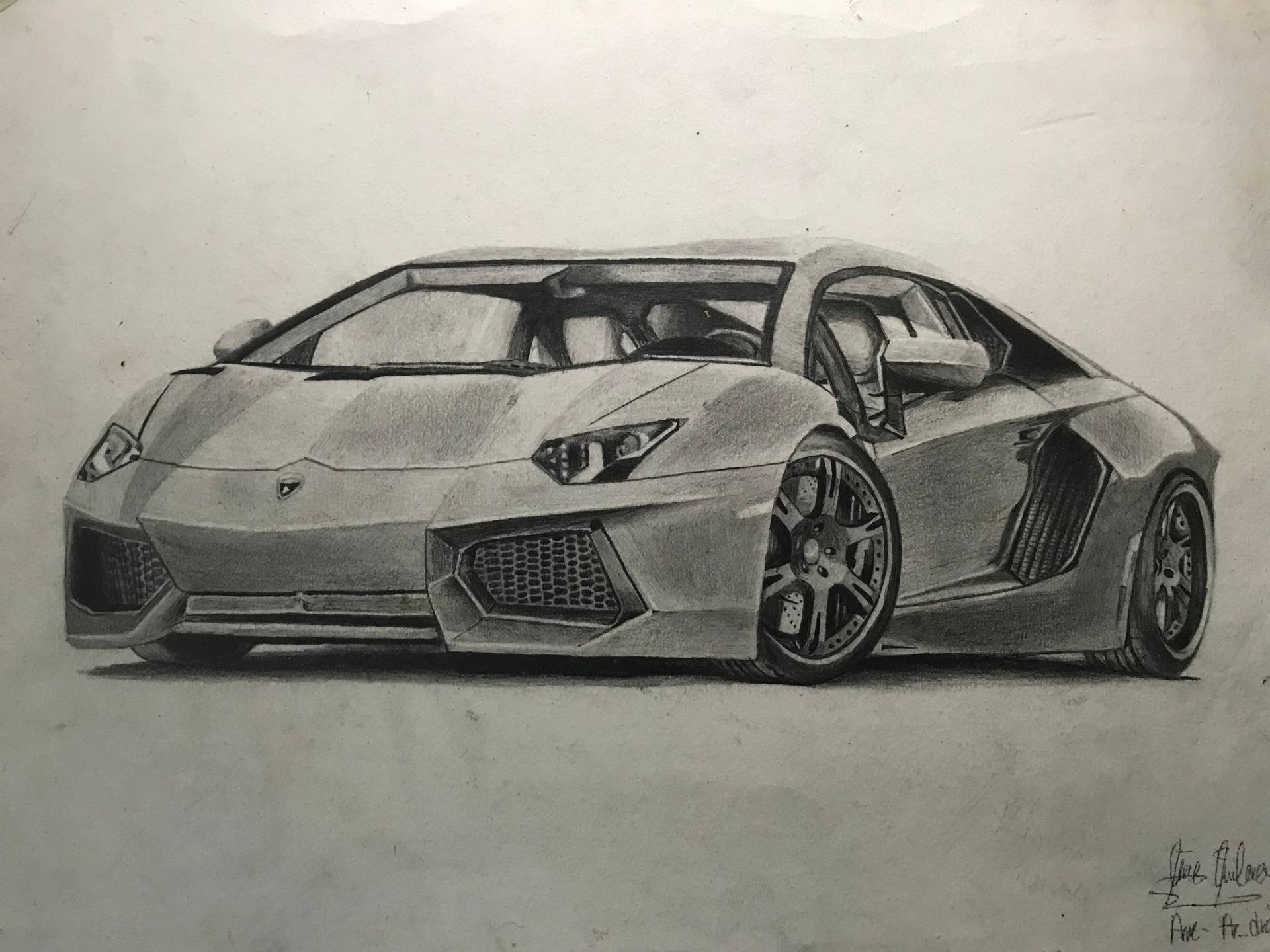 Lamborghini Car - 27x37.8cm Original Pencil unframed drawing - Car