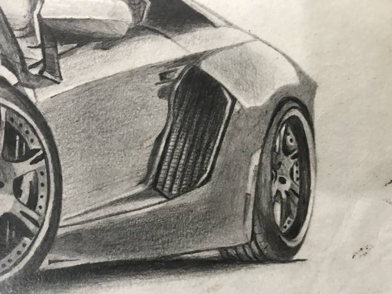 Lamborghini Car - 27x37.8cm Original Pencil unframed drawing - Car - Speed  Art Print
