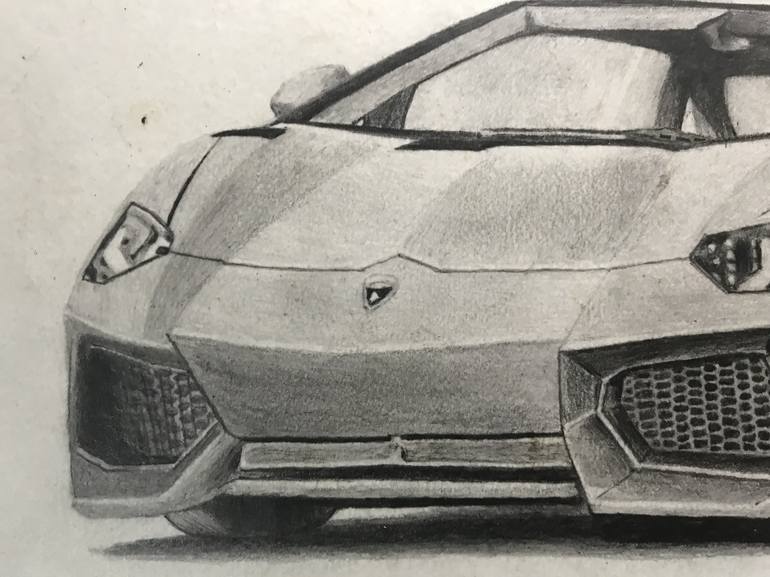 Lamborghini Car - 27x37.8cm Original Pencil unframed drawing - Car - Speed  Art Print