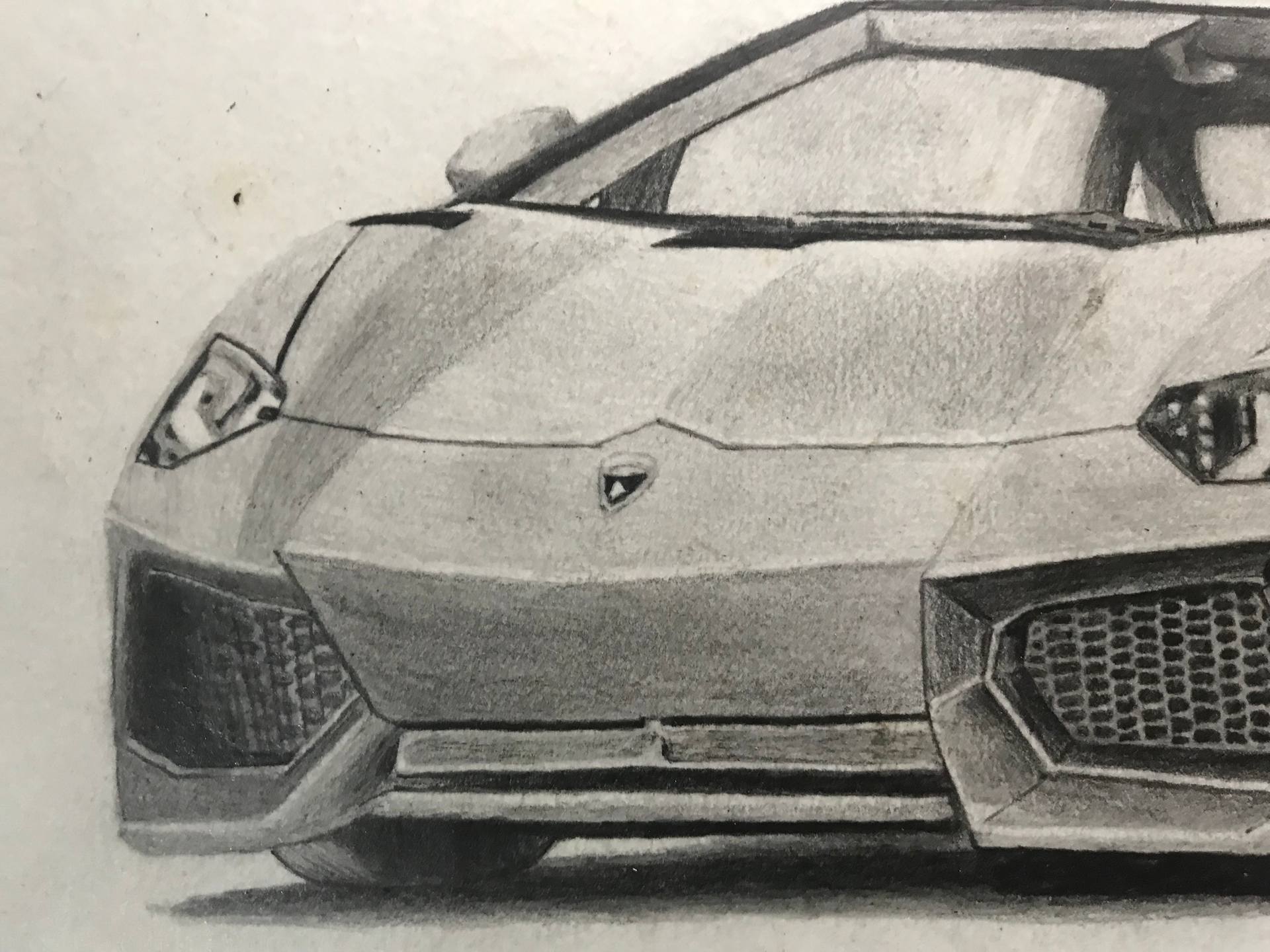 Lamborghini Car - 27x37.8cm Original Pencil unframed drawing - Car