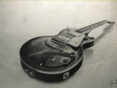 Les Paul Guitar - 27x37.8cm Original Pencil unframed drawing - Guitar - Music thumb