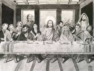 The Last Supper- Jesus- 27x37.8cm Original Pencil unframed drawing - Christian - LOVE thumb