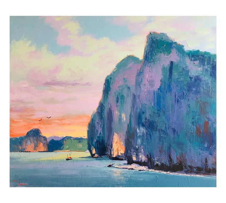 Original Impressionism Beach Painting by HOANG NGUYEN THACH