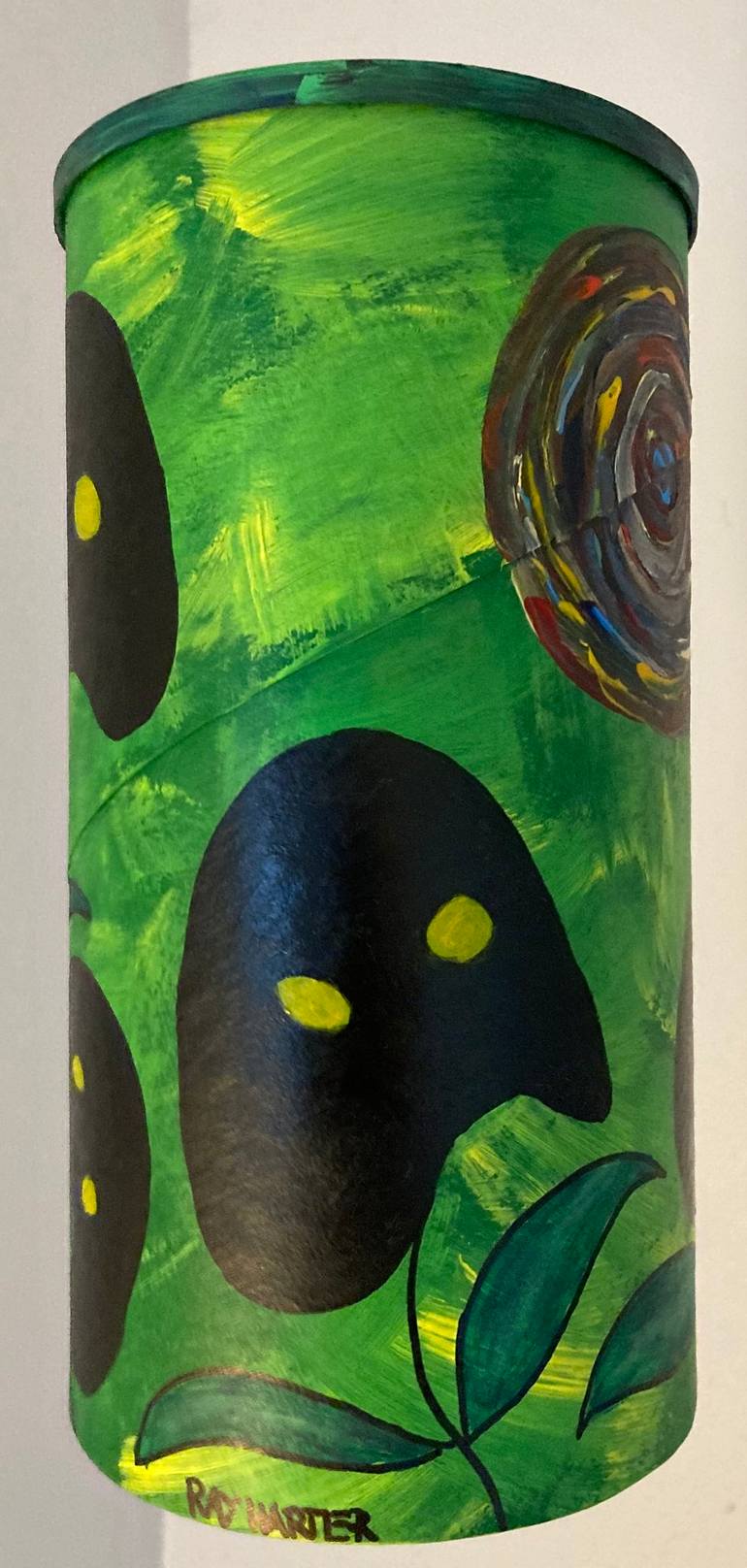 Original Fantasy Sculpture by Ray Harter | Abstract Art on Corrugated Cardboard | E-Watchers in The Forest at Night (suspended painted sculpture)