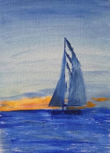 Yacht at sunset seascape thumb