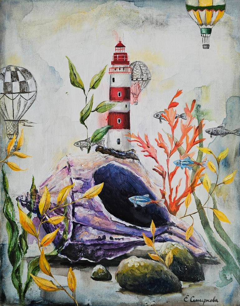 Original Beach Painting by Evgenia Smirnova | Figurative Art on Canvas | Under The Sea