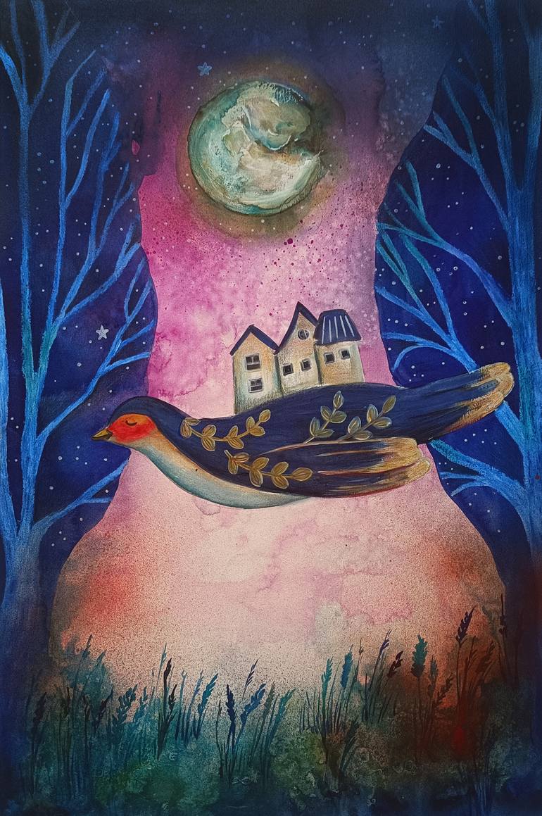Original Animal Painting by Evgenia Smirnova | Illustration Art on Paper | The Long Way Home