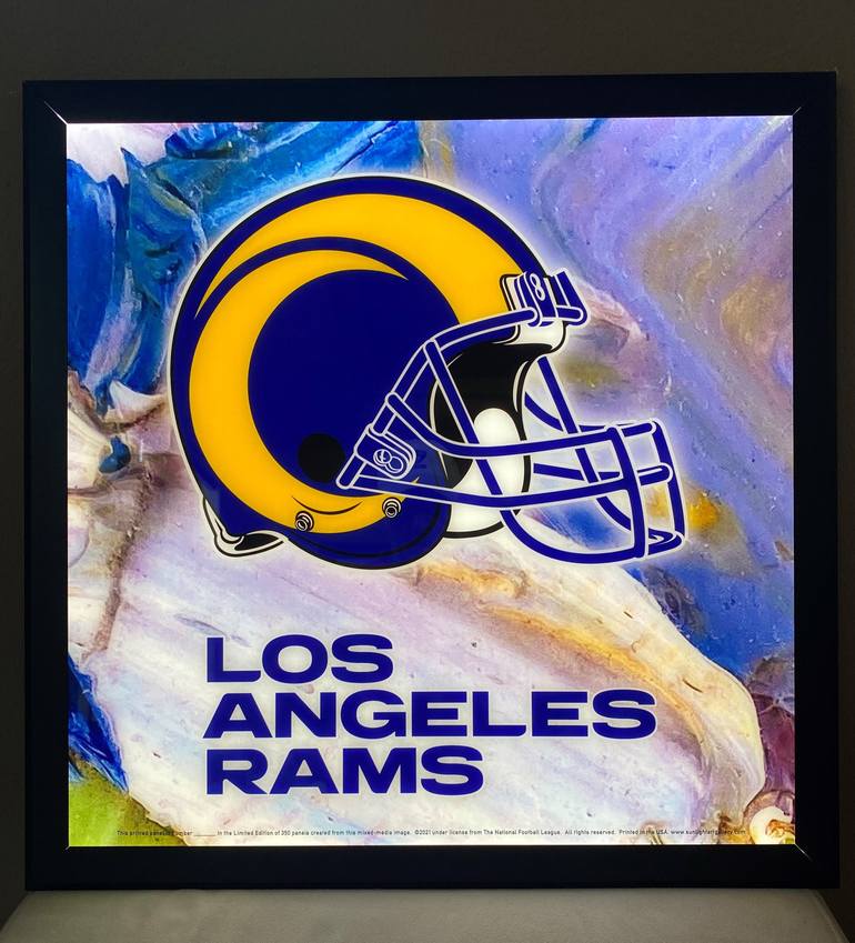 Los Angeles Rams Champions NFL Sculpture Featuring A Beveled Glass Panel  With A Full-Color Montage