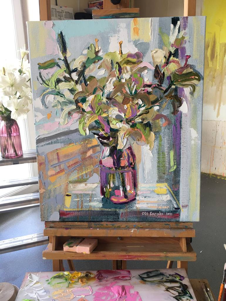 Original Impressionism Floral Painting by Ole Karako