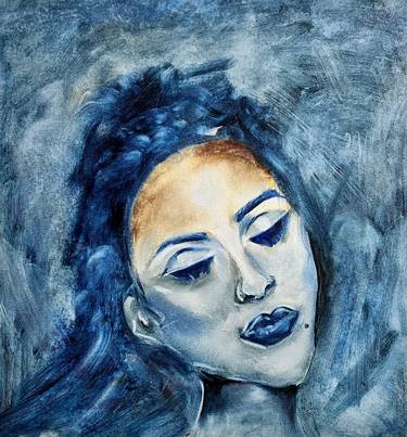 Woman portraits blue face art thumb