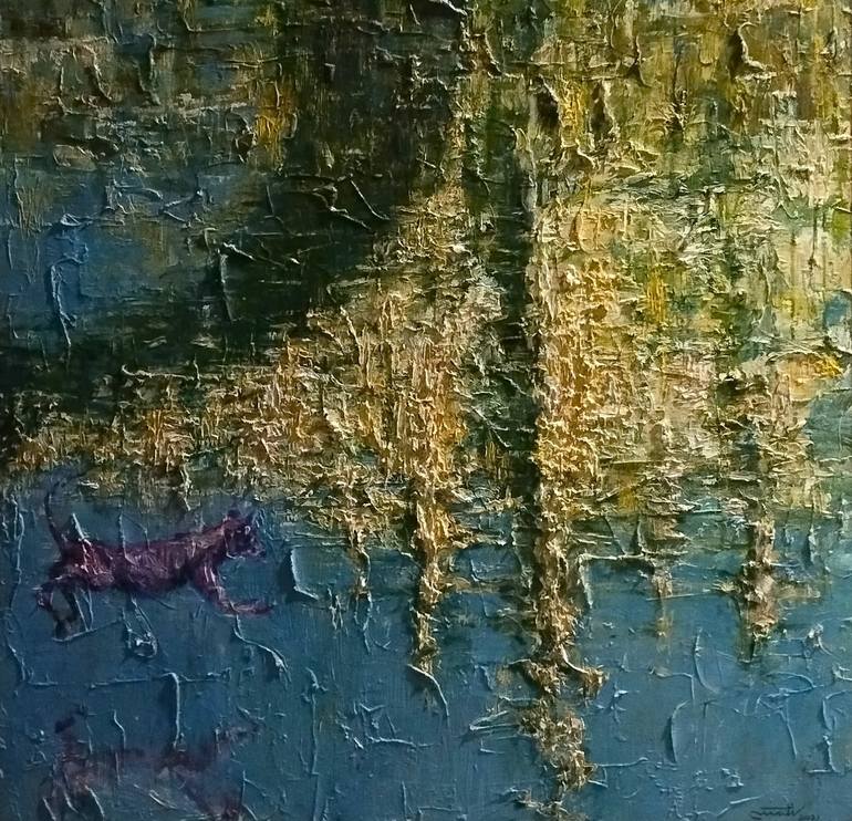 Original Abstract Expressionism Landscape Painting by Mati Logoreci