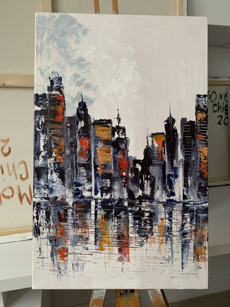 Original Abstract Expressionism Cities Painting by Tatiana Malinovscaia