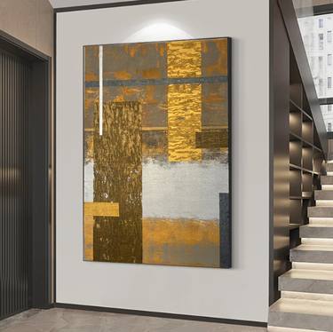 Copper Bronz Pearl and Gold abstract painting. Luxury ornament. thumb