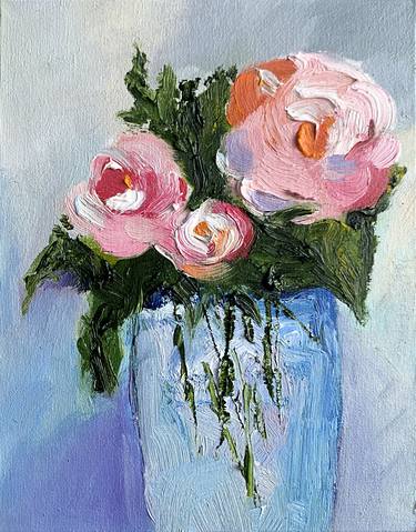 Abstract tender rose flowers in vase 18x24cm thumb