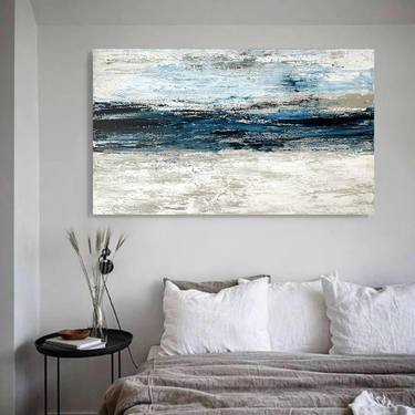 Silvery Waves. large abstract seascape painting. impasto thumb