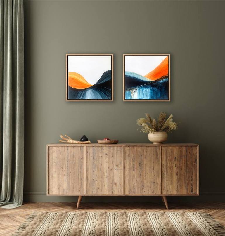 Original Abstract Painting by Tatiana Malinovscaia | Abstract Art on Canvas | Orange Blue White abstract landscape set