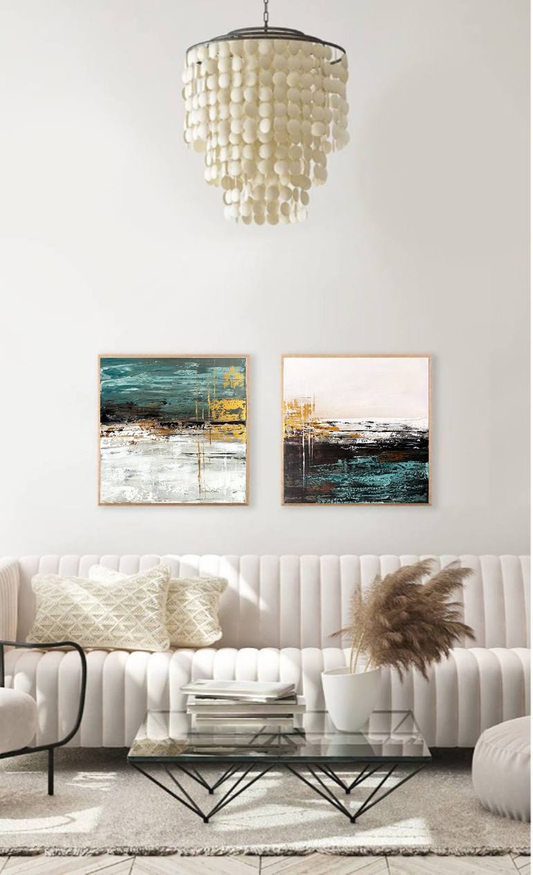 Original Landscape Painting by Tatiana Malinovscaia | Abstract Art on Canvas | Golden Currents. set of two