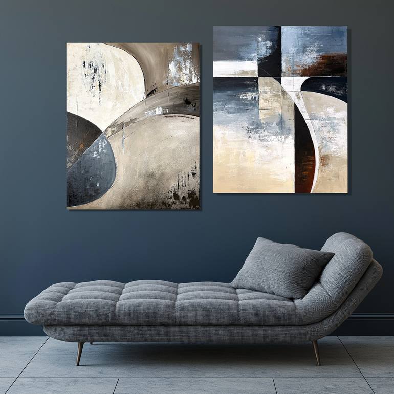 Original Abstract Painting by Tatiana Malinovscaia | Abstract Art on Canvas | Large Geometric energy set diptych