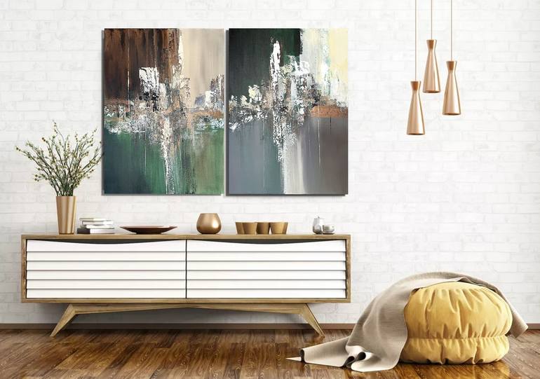 Original Abstract Painting by Tatiana Malinovscaia | Abstract Art on Canvas | Emerald Bronze SET