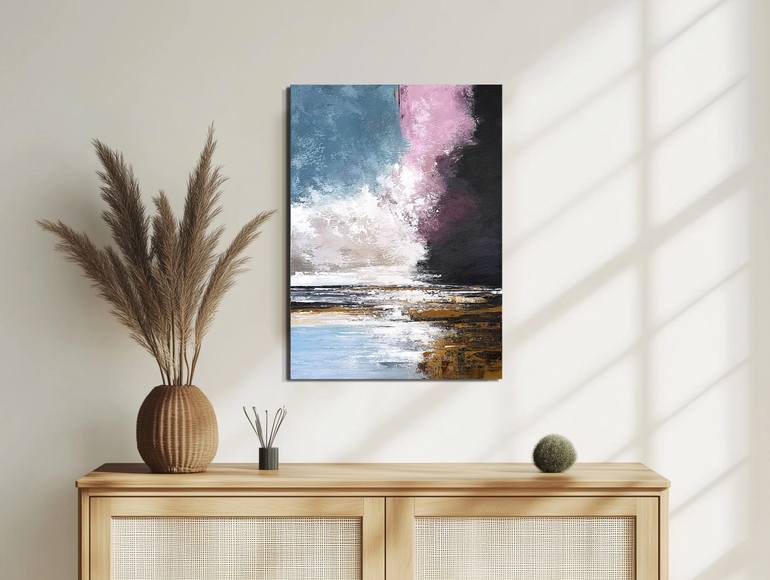 Violet Driftline – Blue Pink Ochre Original Painting by tatiana malinovscaia