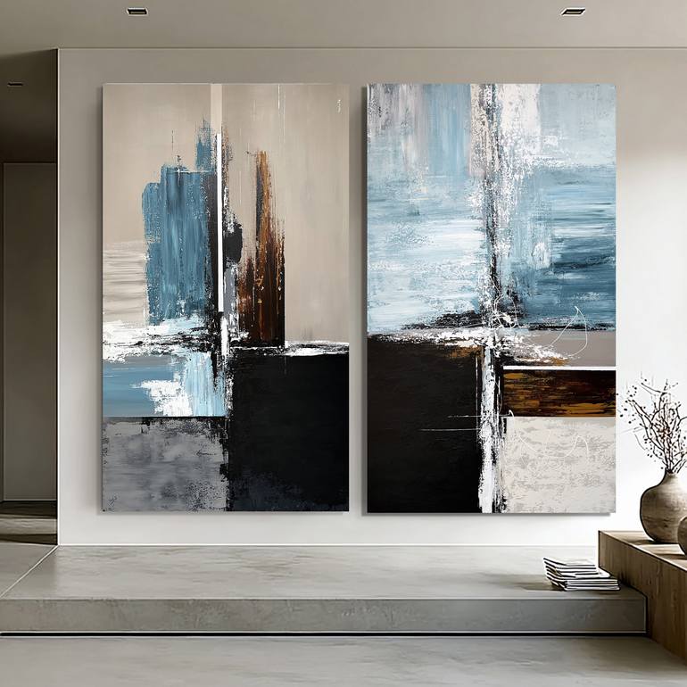 Original Abstract Painting by Tatiana Malinovscaia | Abstract Art on Canvas | Tidal Framework set diptych