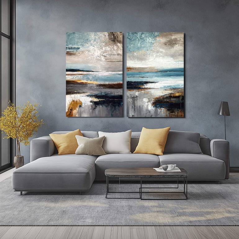 Original Abstract Painting by Tatiana Malinovscaia | Abstract Art on Canvas | Where Water Meets the Earth set diptych