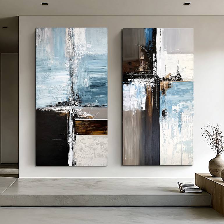 Original Abstract Painting by Tatiana Malinovscaia | Abstract Art on Canvas | Between Structure and Tide set diptych