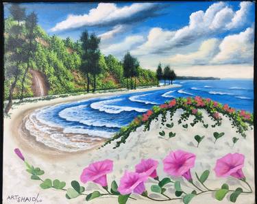 Beach painting by Water color on canvas by Art Shaid thumb