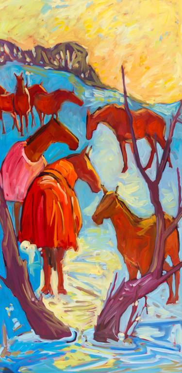 Print of Horse Paintings by Kaija Savinainen Mountain