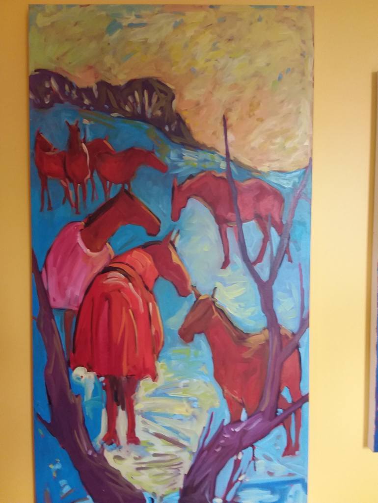 Original Expressionism Horse Painting by Kaija Savinainen Mountain