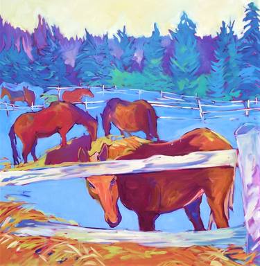 Original Expressionism Horse Paintings by Kaija Savinainen Mountain