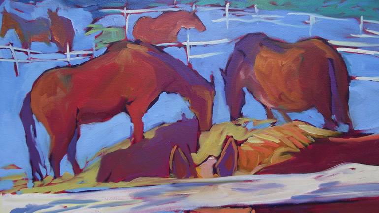 Original Expressionism Horse Painting by Kaija Savinainen Mountain