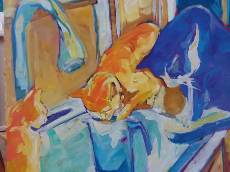 Original Expressionism Cats Painting by Kaija Savinainen Mountain