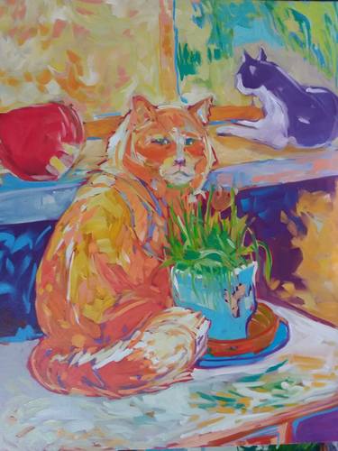 Original Expressionism Cats Paintings by Kaija Savinainen Mountain