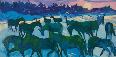 Print of Horse Paintings by Kaija Savinainen Mountain